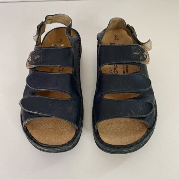 Finn Comfort Black Leather Slingback Three Strap Sandals - Picture 2 of 7